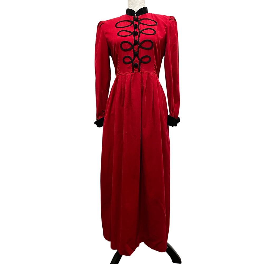 VINTAGE Positive Attitude Red Corduroy Dress SIZE 10 Black Velvet Details